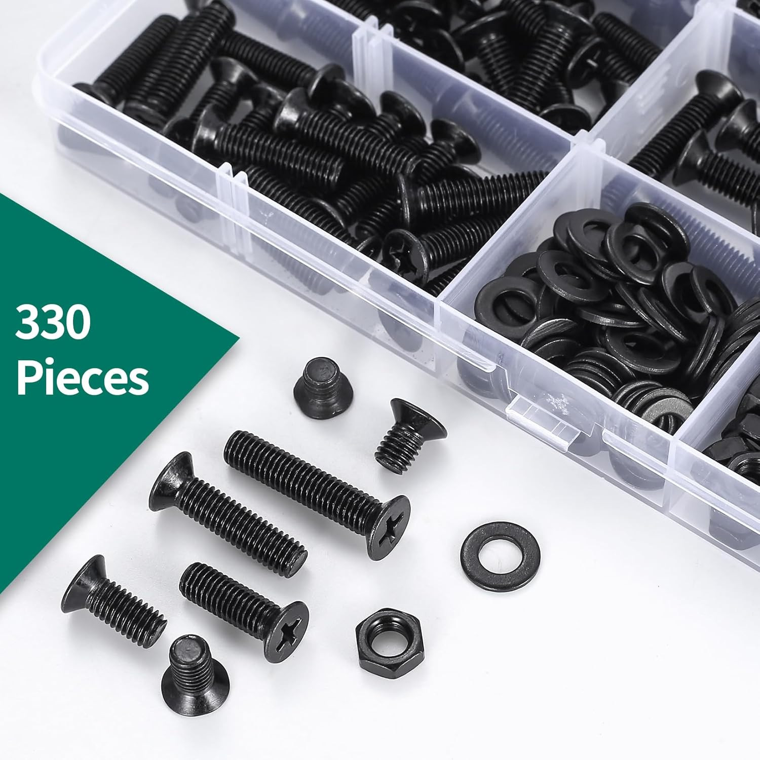 330 Pcs M5 Screws and Nuts Set, M5 Countersunk Bolts and Nuts Assortment, Black