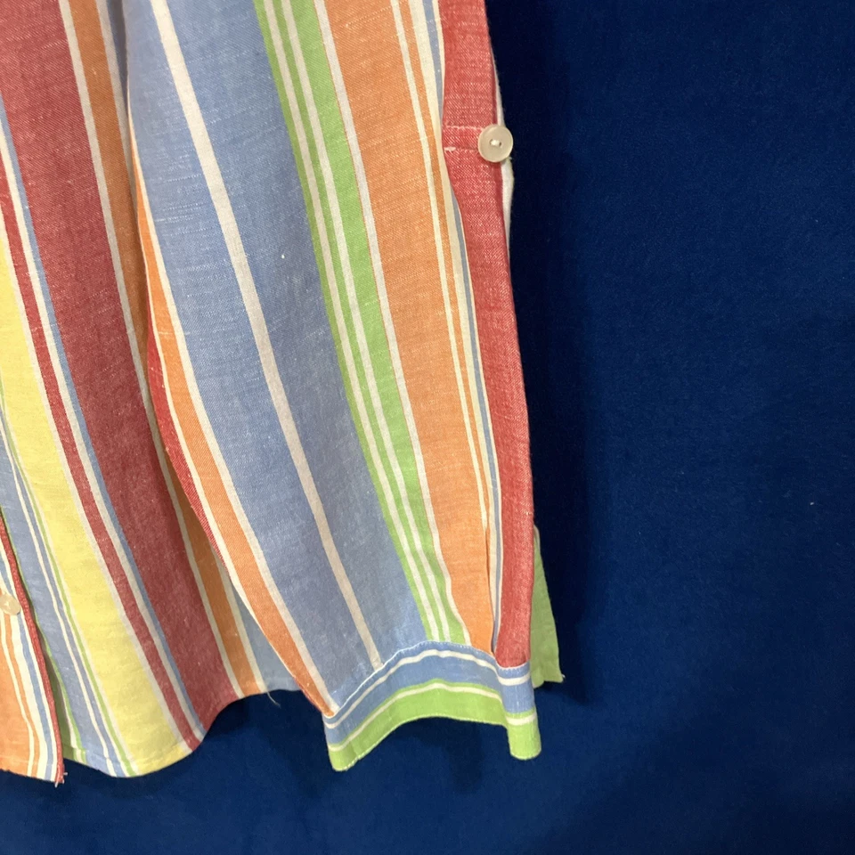 Breckenridge Woman 1X Linen Blend Top Multicolor Striped Long Sleeve Button Up - Image 3 of 4