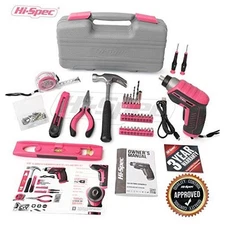 Hi Spec 35 Piece Home DIY Tool Kit with USB Rechargeable 3.6V Electric Pink