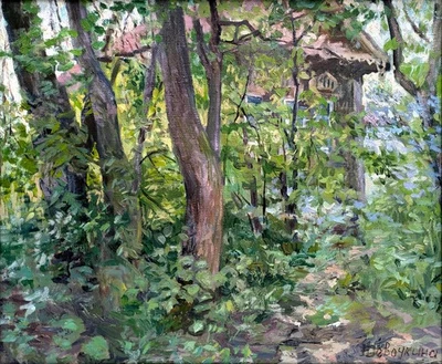Nina DEWOTSCHKINA 1932-2006 Ölgemälde SIGNIERT kyrillisch 1995 Russland Landhaus - Bild 1 von 4