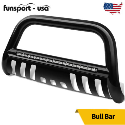 Bull Bar Push Bumper Grille Guard for 2005-2015 Toyota Tacoma w/ Led Light Black