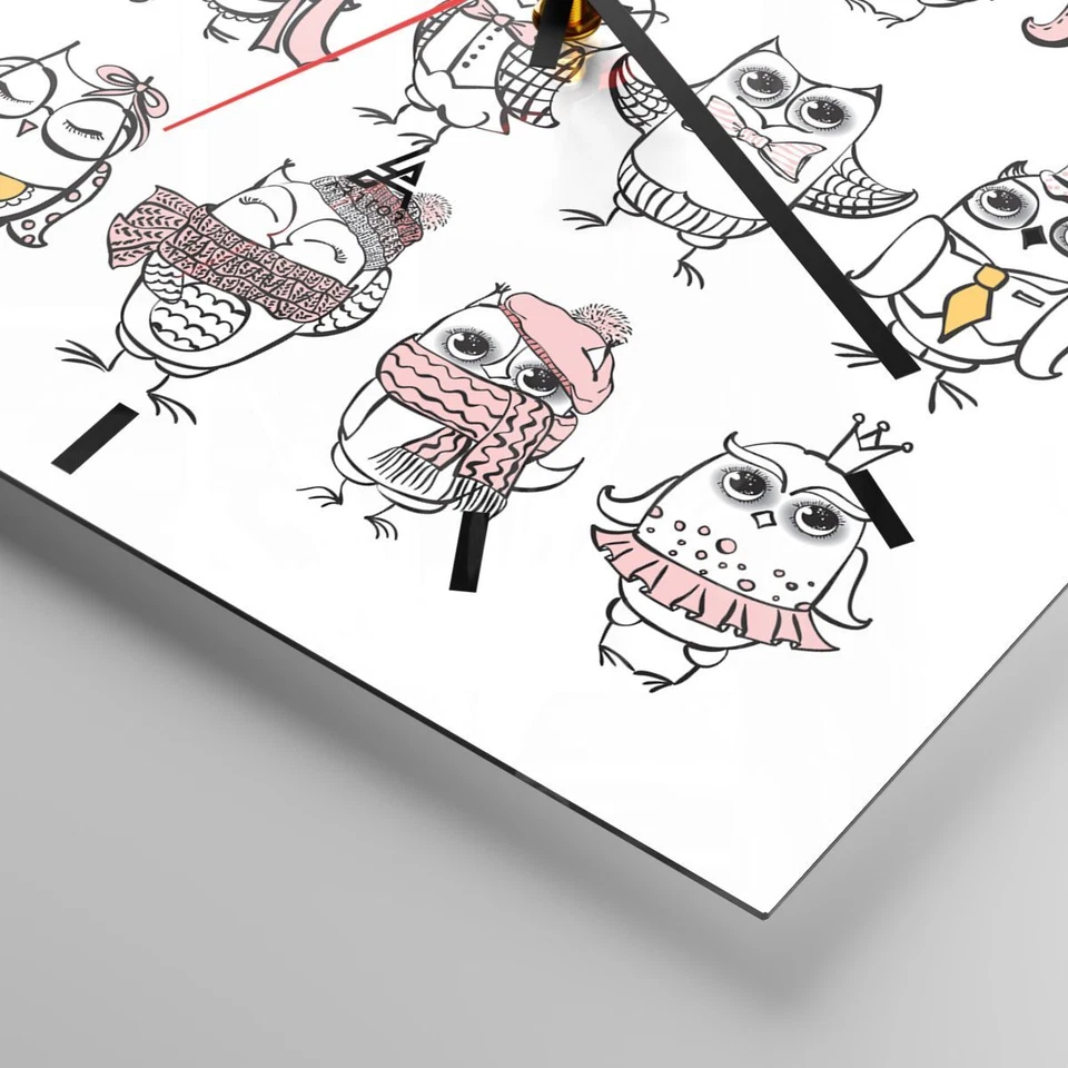 Horloge murale en verre 30x30cm Chouette amusement garçon joyeux Wall Clock - Photo 4/4