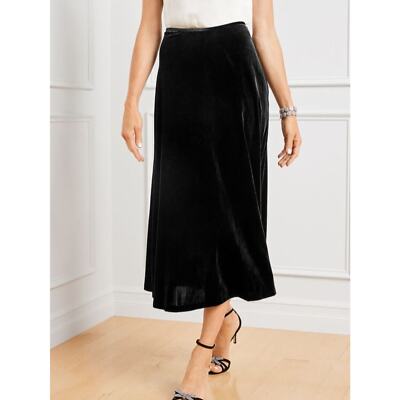 AGB Midi Skirt Large 12 14 Black Velvet High Rise Pull-On