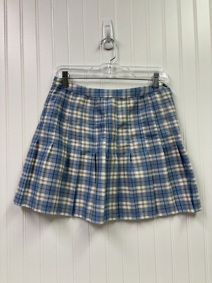 Women's URBAN OUTFITTERS Pleated Skirt Blue Plaid School Girl Rayon Size  Medium