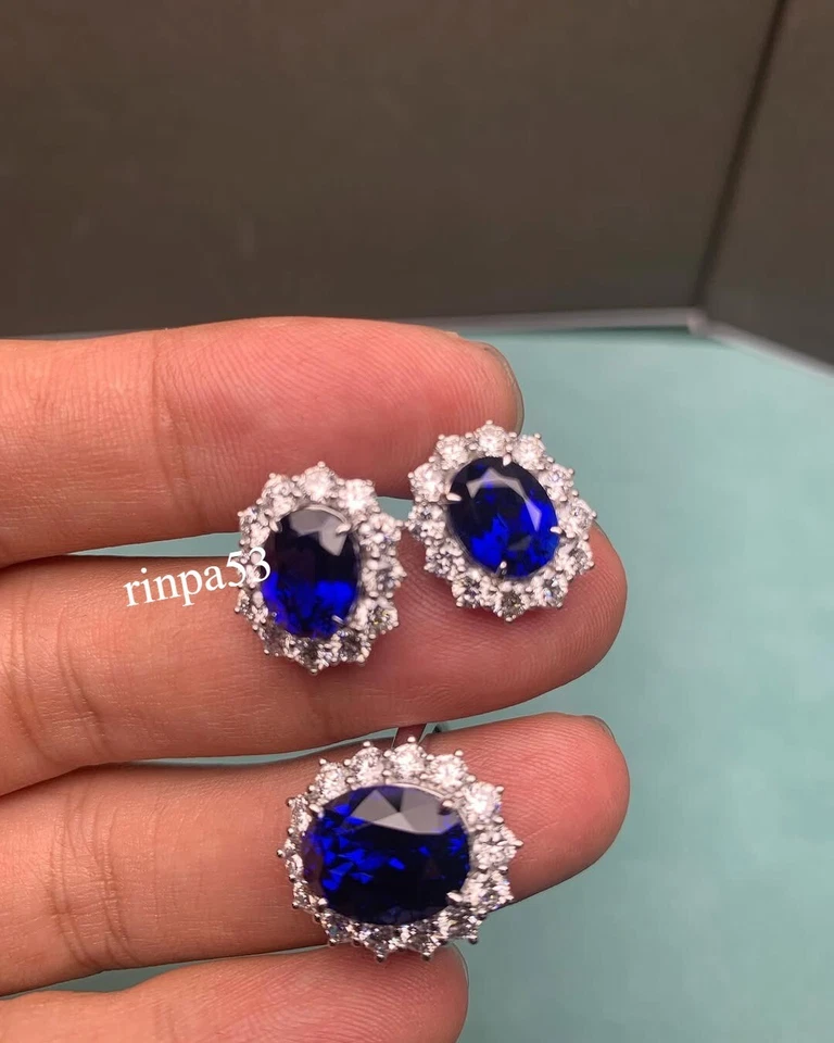 Lab Syn Blue Sapphire Wedding Wear Jewelry Set For Women's Real In 925 SS - Image 2 of 3