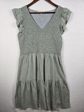 Loft Green Polka Dot Smocked Ruffle Sleeve Dress LT Womens Casual V-Neck Midi