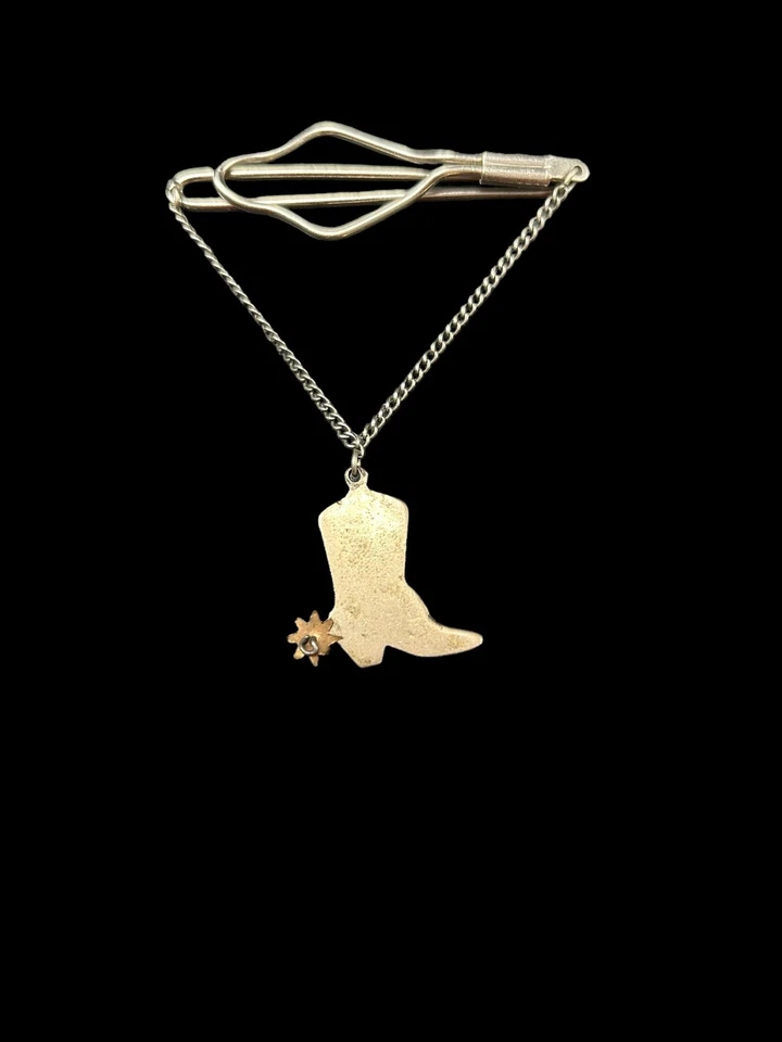 BOTA DE VAQUERO MEXICANA DE PLATA ESTERLINA Y ORO 10K CLIP DE CORBATA CON ESPOLÓN FACETADO PIEDRA ROJA Foto 3 de 4