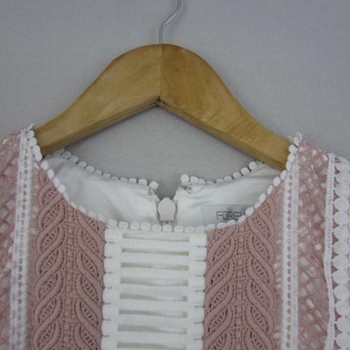 Forever New Dress Womens 6 Pink White Striped Lace Event Cocktail Boho Frill - Picture 2 of 18