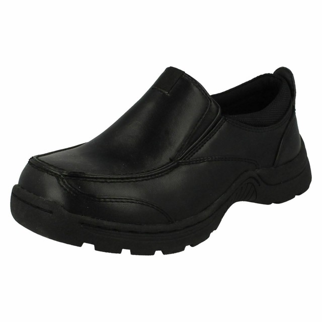 boys black slip on school shoes