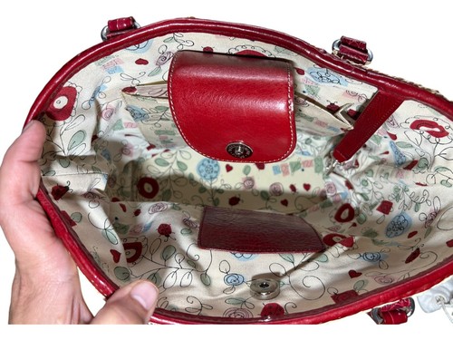 Brighton Patricia Straw Floral Deep Red Leather Handbag/Tote with Box & Bag - Picture 6 of 11