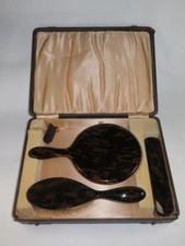 Ensemble De Maquillage Pour Femmes En Acajou FAUX TORTUE Vintage Dans Sa Boîte