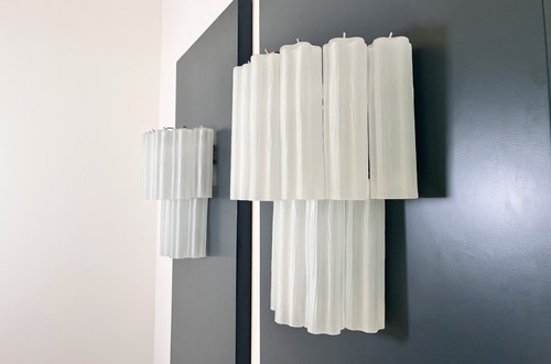 Fantastic pair of Murano Glass Tube wall sconces - 13 etched glass tube - Picture 6 of 18