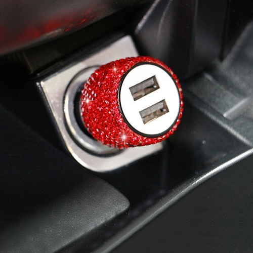 Dual USB Port Fast Charging Car Charger with Bling Rhinestones Safety Hammers - Picture 3 of 12