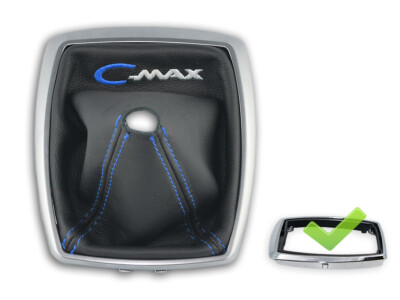 SCHALTMANSCHETTE FUR FORD C-MAX 2007-2010 SCHALTSACK STICKEREI BLAU CHROMRAHMEN