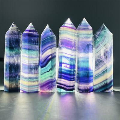 80g+ Natural Rainbow fluorite obelisk gem quartz crystal wand point healing 1pc