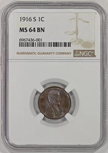 1916-S 1c Lincoln Wheat Cent NGC MS64BN Colorful Blue Toning