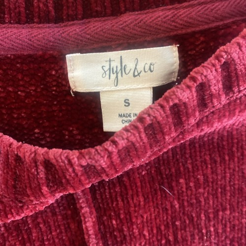 Style & Co Sweater Sz S Red Velour Knit Crew Neck Pullover Long Sleeve - 023 - Picture 4 of 7