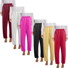 Womens Dancewear Weddings Pants Club Outings Trousers Office Work Satin Casual