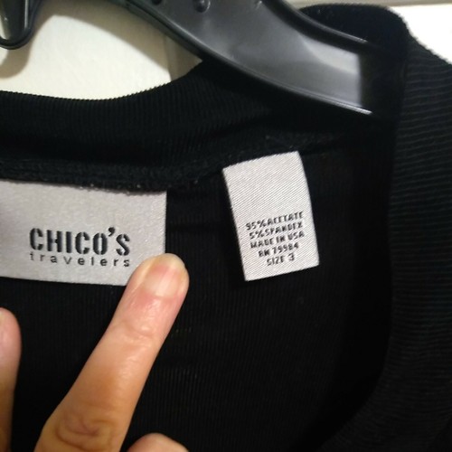 Chicos Traveler Solid Black Snap front Top Women's sz 3 short sleeve no wrinkle - Picture 2 of 5