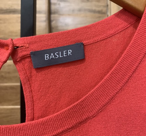 Basler Women’s Short Sleeve Ribbed Sweater Keyhole Button Back Poppy Size Large - Picture 3 of 5