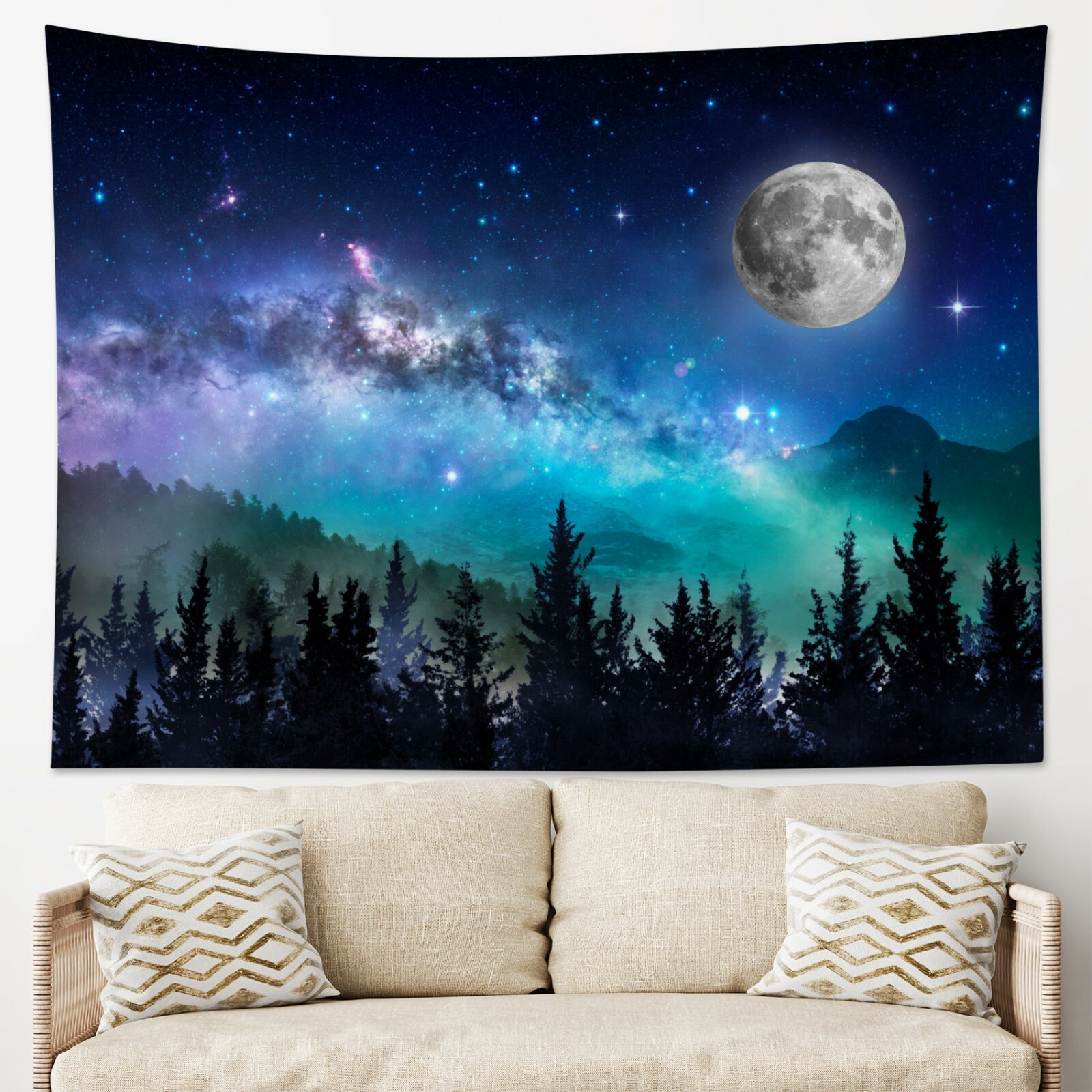 Night Sky Gray Moon Tapestry Wall Hanging Art Hippie Tapiz - Temu