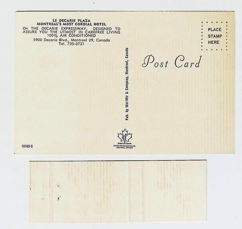 Postcard 1970's LE Decarie Motel Restaurant & Match Book Cover , Montreal - Picture 2 of 3