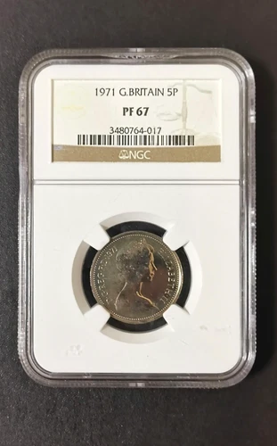 1971 Great Britain QE II, 5 Pence Proof Coin NGC PF67 POP Highest