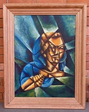 Framed Vintage 60s Cubist Bust Oil Painting Mid Century Modern Art Wal Hanging