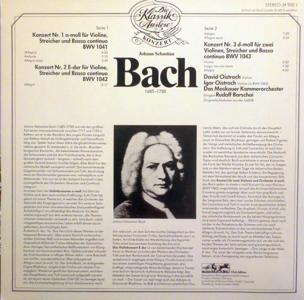 Johann Sebastian Bach, David* Und Igor LP Mono Club RE Vinyl