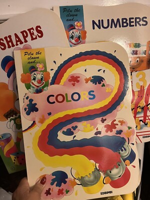 VTG PILU THE CLOWN SHAPES NUMBERS COLORS JUMBO SIZE  17x12  Hard Pages 3 Books