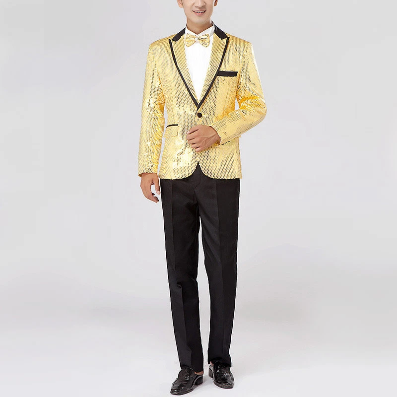 Hombres Chaqueta Brillante Showman Traje Blazer Vestido Elegante Carnaval Escenario Lentejuelas Abrigo Elegante Foto 4 de 4
