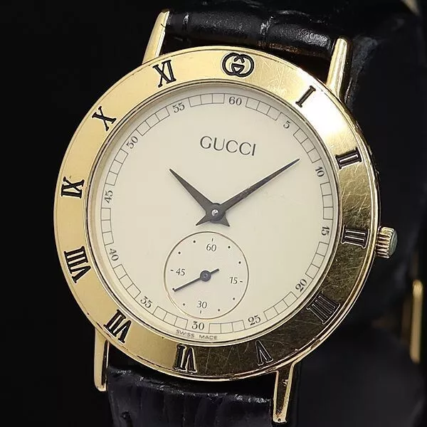 [Exc+5] GUCCI 3000,2,M CADRAN OR NOIR QUARTZ montre vintage occasion fonctionne F/S