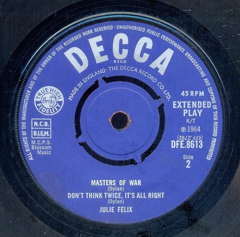 Julie Felix - Sings Bob Dylan And Woody Guthrie (7", EP, Mono) - Picture 6 of 6