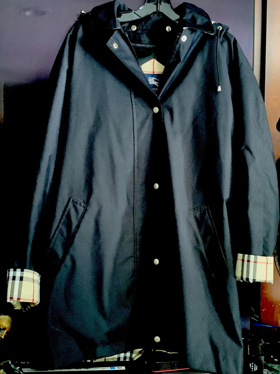 BURBERRY NWOT BLACK TRENCH COAT REMOVABLE WOOL LINING HOOD ZIPPER