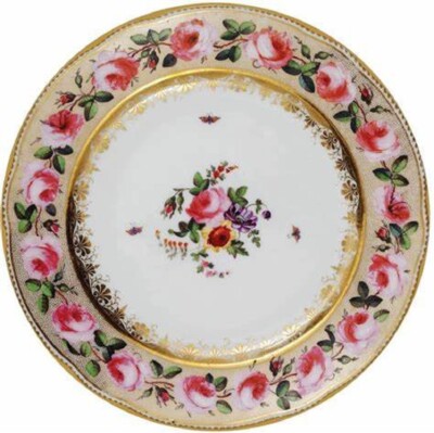 Speiseteller aus Blech - 26 cm rosa Rosen Design - Sammlerstück und bezaubernd!