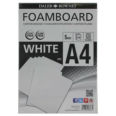 Tablero de espuma Daler Rowney - 5 mm A4 - Paquete de 10 hojas - Tablero de núcleo de espuma blanca