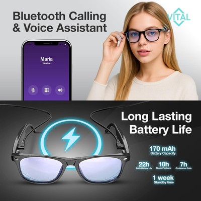 Smart Glasses Mit KI-Echtzeitübersetzung – Bluetooth 5.4 Für Anrufe & Musik, Touch-Control, Blaulicht- & UV-Schutz (schwarz, Transparent)