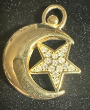 Gold Tone CRESCENT MOON Rhinestone STAR Pendant Charm