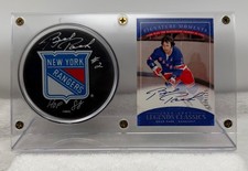 BRAD PARK NEW YORK RANGERS PLAY THE GAME SPORTS SIGNED PUCK AND CARD