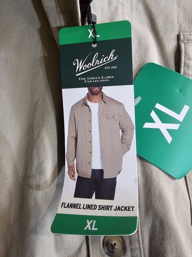 Giacca camicia uomo Woolrich classica foderata in flanella con bottoni taglia X-LARGE kaki nuova con etichette - Foto 8 di 12