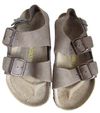Birkenstock Milano BROWN LEATHER Sandals w/ heel strap, size 37 Wide, 6.5 -7 US