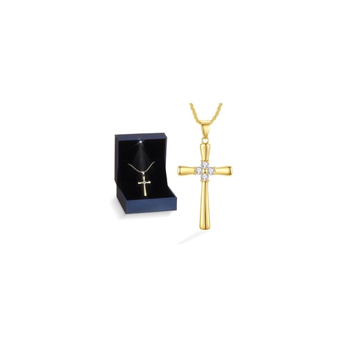 Gold Cross Necklace for Women 18K Yellow Gold Moissanite Diamond Pendant Neck...