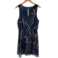 Banana Republic Womens Dress 8 Fit Flare Navy Blue Abstract Chiffon Lined