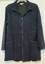 Habitat Cozy Fleece Jacket Blue/Gray Contrast Pockets Hip Length Sz Med