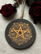 Pentagram Wooden Engraved Hanging Ornament Pagan Wiccan Witch Gift 2.76”