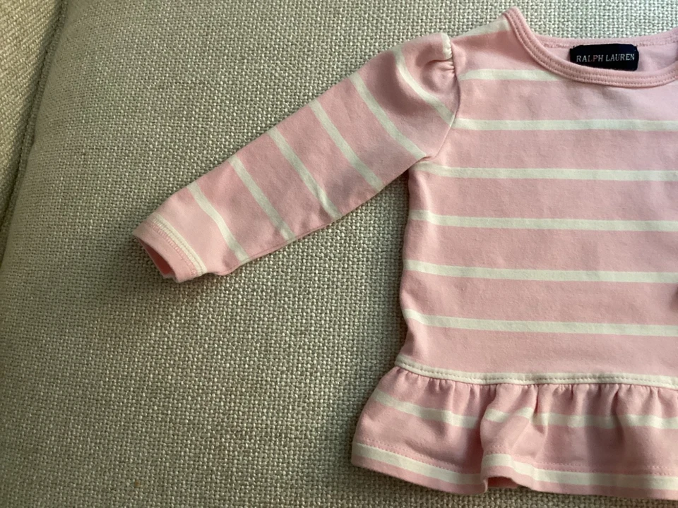 Топ Ralph Lauren Girl 9 M LS в розовую и белую полоску со собранным подолом - Изображение 3 из 4