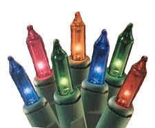 MultiColor Mini Lights String 20 Count Green Wire Christmas Incandescent 5' Lit