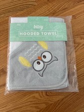 New Bitsy Baby Hooded Owl Unisex Towel Baby Gray White Color. Owl