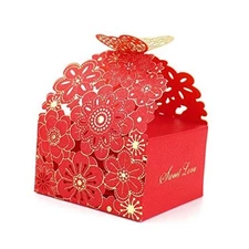  50Pcs/Set Flower Butterfly Hollow Candy Box Cookie 50 Count (Pack of 1) Red