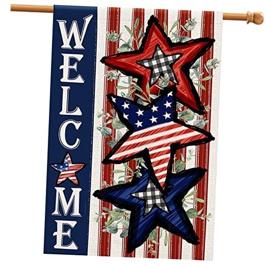 Independence Day 4th of July House Flag Burlap 28x40 Inch Double 28